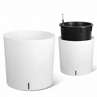 Set of 2 19.5" Tall Round Planters, Self-Watering with Drainage & Wheels for Indoor Outdoor
