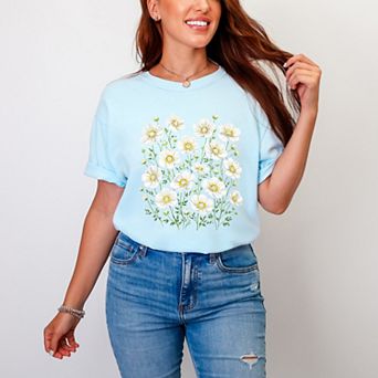 Watercolor Daisies - Women's Garment Dyed Graphic T-Shirt