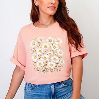 Watercolor Daisies - Women's Garment Dyed Graphic T-Shirt