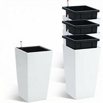Set of 4 16" Black Planters with Drainage, Water Gauge & Inner Bucket for Indoor Outdoor