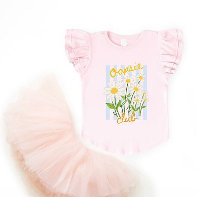 Oopsie Daisy Club Stripes - Girl's Flutter Sleeve Graphic T-Shirt