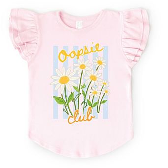 Oopsie Daisy Club Stripes - Girl's Flutter Sleeve Graphic T-Shirt