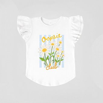 Oopsie Daisy Club Stripes - Girl's Flutter Sleeve Graphic T-Shirt