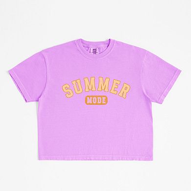 Summer Mode Distressed - Women's Boxy Crop Top Graphic T-Shirt