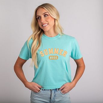 Summer Mode Distressed - Women's Boxy Crop Top Graphic T-Shirt