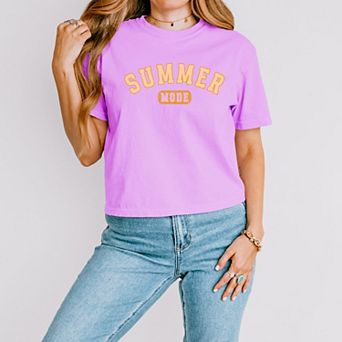 Summer Mode Distressed - Women's Boxy Crop Top Graphic T-Shirt