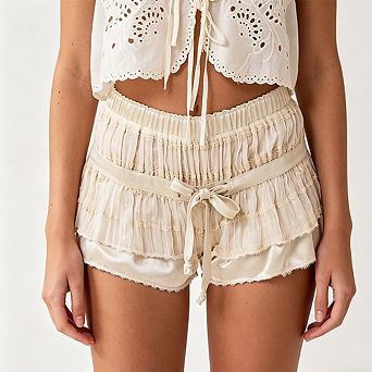Women's Ruffle Tiered Shorts Drawstring Waist Lace Trim Casual Sleep Shorts