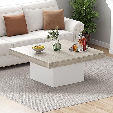 Coffee Table with Led Lights, 35 Inch Square Tables, Coffee Tables with Plug-In 16-Color LED Lights