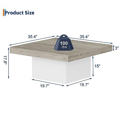 Coffee Table with Led Lights, 35 Inch Square Tables, Coffee Tables with Plug-In 16-Color LED Lights