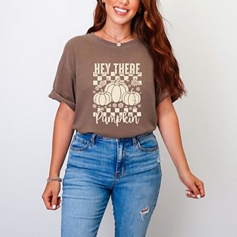 Hey There Pumpkin Checkered - Women's Garment Dyed Graphic T-Shirt