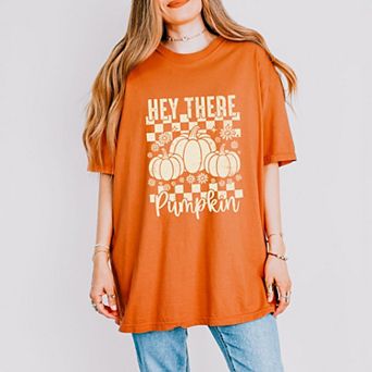 Hey There Pumpkin Checkered - Women's Garment Dyed Graphic T-Shirt
