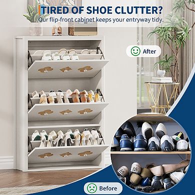Slim Hidden Shoe Cabinet with 3 Flip Drawers,Adjustable Shelves and Diamond Handles for Corridor