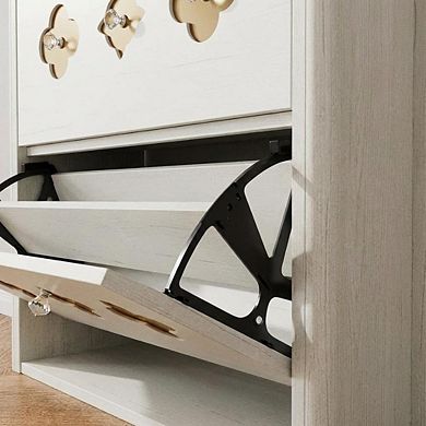 Slim Hidden Shoe Cabinet with 3 Flip Drawers,Adjustable Shelves and Diamond Handles for Corridor