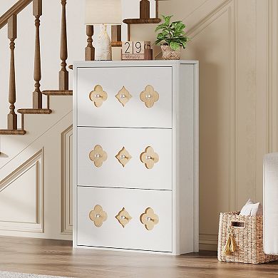 Slim Hidden Shoe Cabinet with 3 Flip Drawers,Adjustable Shelves and Diamond Handles for Corridor