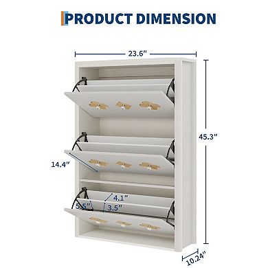 Slim Hidden Shoe Cabinet with 3 Flip Drawers,Adjustable Shelves and Diamond Handles for Corridor
