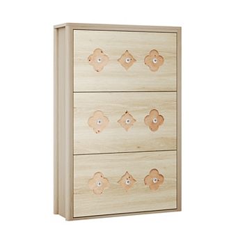 Slim Hidden Shoe Cabinet with 3 Flip Drawers,Adjustable Shelves and Diamond Handles for Corridor