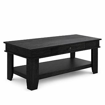 Rectangular Coffee Table with Drawer and Open Shelf for Living Room - Rustic Walnut Finish