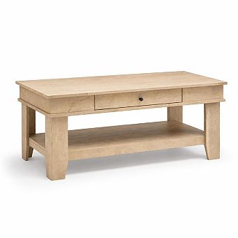 Rectangular Coffee Table with Drawer and Open Shelf for Living Room - Rustic Walnut Finish