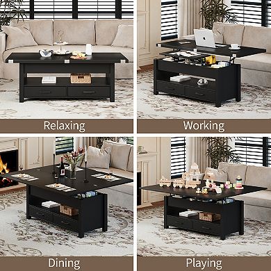 Lift Top Coffee Table with Storage, Multi-Function Convertible Coffee Table for Living Room