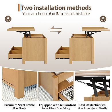 Lift Top Coffee Table with Storage, Multi-Function Convertible Coffee Table for Living Room