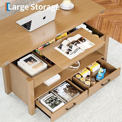 Lift Top Coffee Table with Storage, Multi-Function Convertible Coffee Table for Living Room