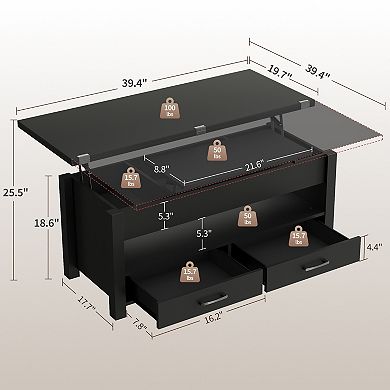 Lift Top Coffee Table with Storage, Multi-Function Convertible Coffee Table for Living Room