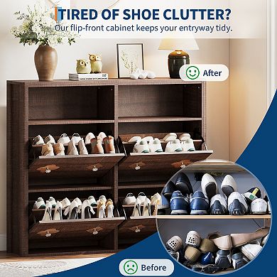 Wooden Shoe Cabinet with Floral Pattern,4 Flip Drawers and Adjustable Shelves for Entryway/Corridor