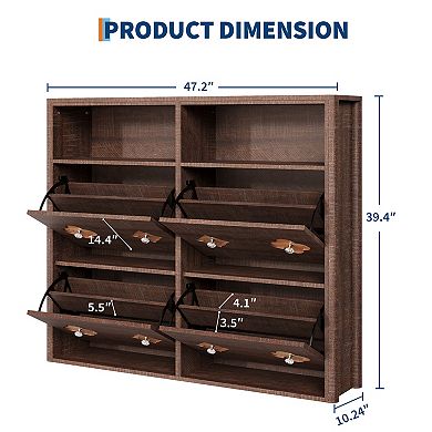 Wooden Shoe Cabinet with Floral Pattern,4 Flip Drawers and Adjustable Shelves for Entryway/Corridor
