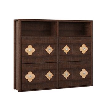 Wooden Shoe Cabinet with Floral Pattern,4 Flip Drawers and Adjustable Shelves for Entryway/Corridor