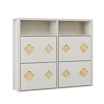 Wooden Shoe Cabinet with Floral Pattern,4 Flip Drawers and Adjustable Shelves for Entryway/Corridor