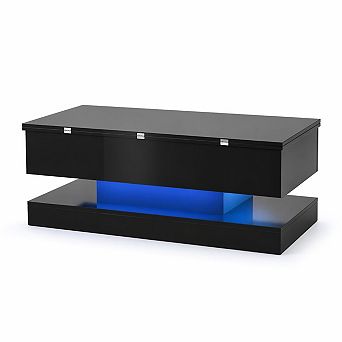 47.2 Inch Large Lift Top Coffee Table Modern High Glossy LED Storage Table with APP Control