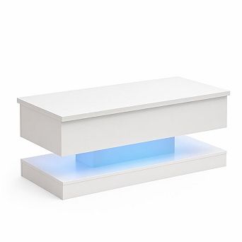 47.2 Inch Large Lift Top Coffee Table Modern High Glossy LED Storage Table with APP Control
