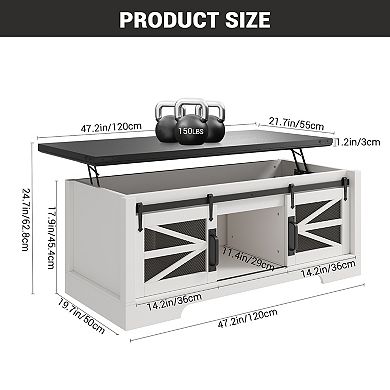 Lift Top Coffee Table, Coffee Table with Storage Shelf/Hidden Compartment, Lift Tabletop