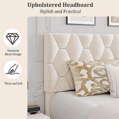 Bed Frame with Upholstered Headboard, Fabric Platform Bed Frame, No Box Spring Needed