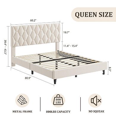 Bed Frame with Upholstered Headboard, Fabric Platform Bed Frame, No Box Spring Needed