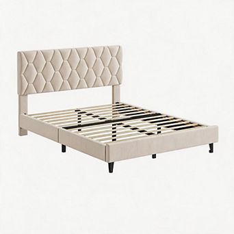 Bed Frame with Upholstered Headboard, Fabric Platform Bed Frame, No Box Spring Needed