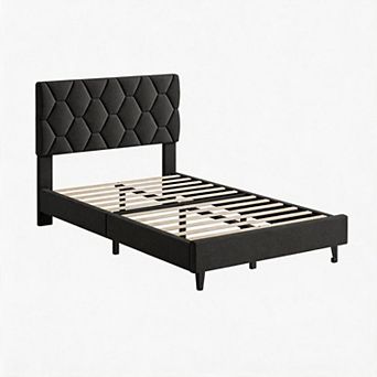 Bed Frame with Upholstered Headboard, Fabric Platform Bed Frame, No Box Spring Needed