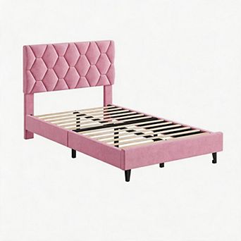Bed Frame with Upholstered Headboard, Fabric Platform Bed Frame, No Box Spring Needed