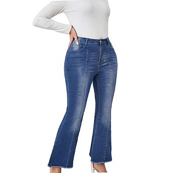 Women's High Waist Cropped Jeans Frayed Hem Denim Casual Daily Pants