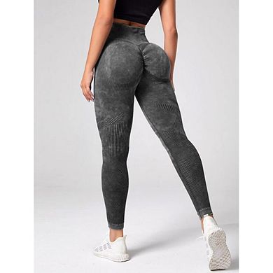 Women's High Waist Seamless Knit Leggings Textured Compression Athletic Pants