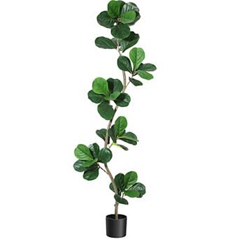 Lifelike Artificial Fiddle Leaf Fig Tree with Black Nursery Pot, Perfect Housewarming Gift