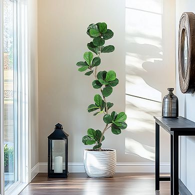 Lifelike Artificial Fiddle Leaf Fig Tree with Black Nursery Pot, Perfect Housewarming Gift
