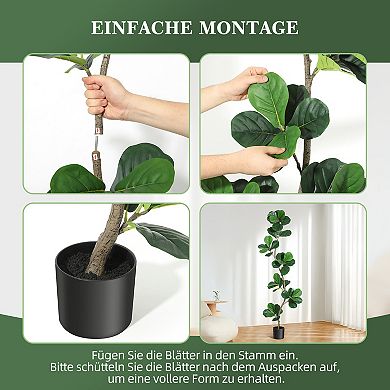 Lifelike Artificial Fiddle Leaf Fig Tree with Black Nursery Pot, Perfect Housewarming Gift