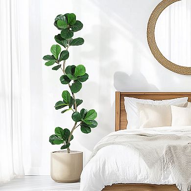 Lifelike Artificial Fiddle Leaf Fig Tree with Black Nursery Pot, Perfect Housewarming Gift