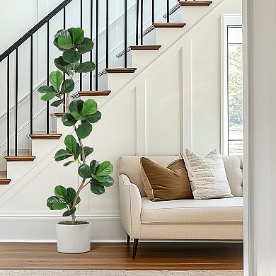Lifelike Artificial Fiddle Leaf Fig Tree with Black Nursery Pot, Perfect Housewarming Gift