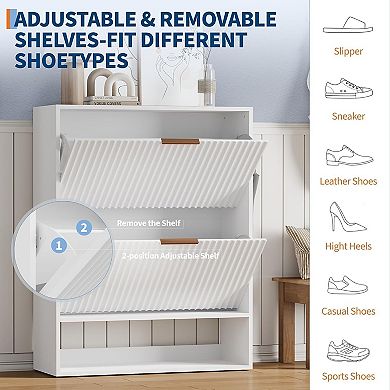 Modern Minimalist Slim Hollow Shoe Cabinet with 2 Rotating Drawers for Entryway