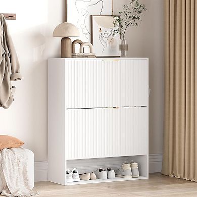 Modern Minimalist Slim Hollow Shoe Cabinet with 2 Rotating Drawers for Entryway