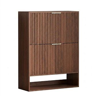 Modern Minimalist Slim Hollow Shoe Cabinet with 2 Rotating Drawers for Entryway