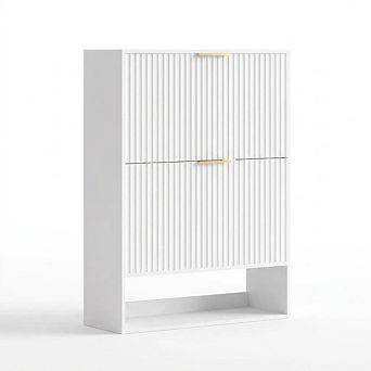 Modern Minimalist Slim Hollow Shoe Cabinet with 2 Rotating Drawers for Entryway