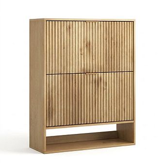 Modern Minimalist Slim Hollow Shoe Cabinet with 2 Rotating Drawers for Entryway